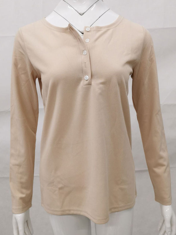 solid button slim long sleeve top bottom shirt