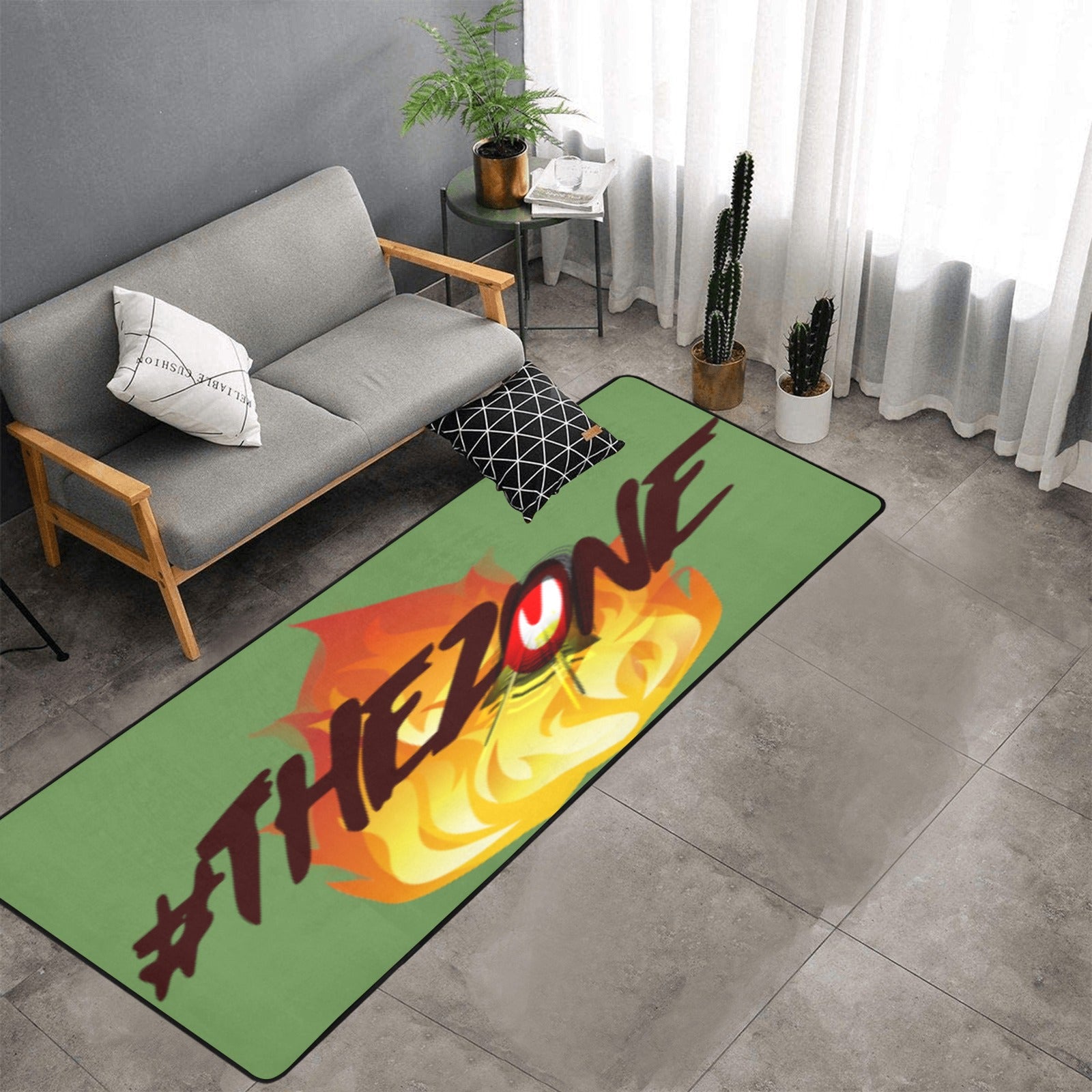 fz zone area rug one size / fz rug - green area rug with black binding  10'x3'3''