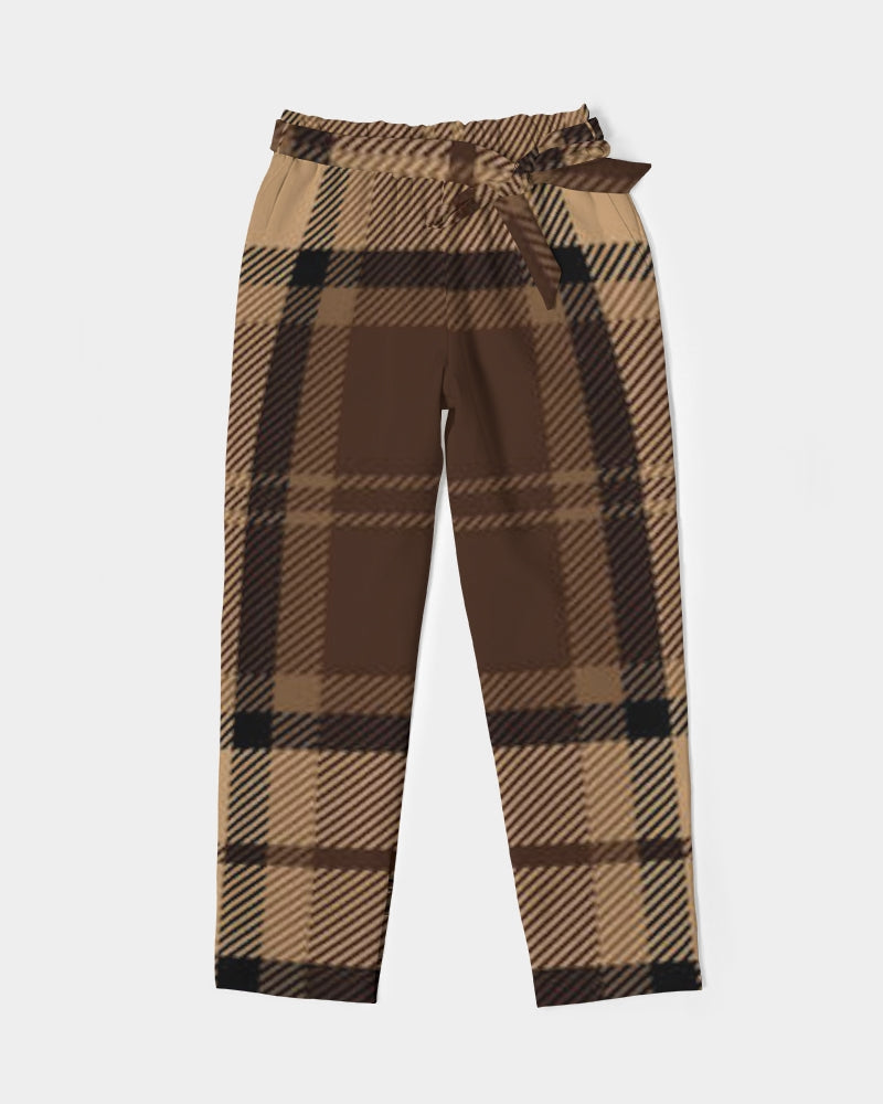 fz plaid women's belted tapered pants