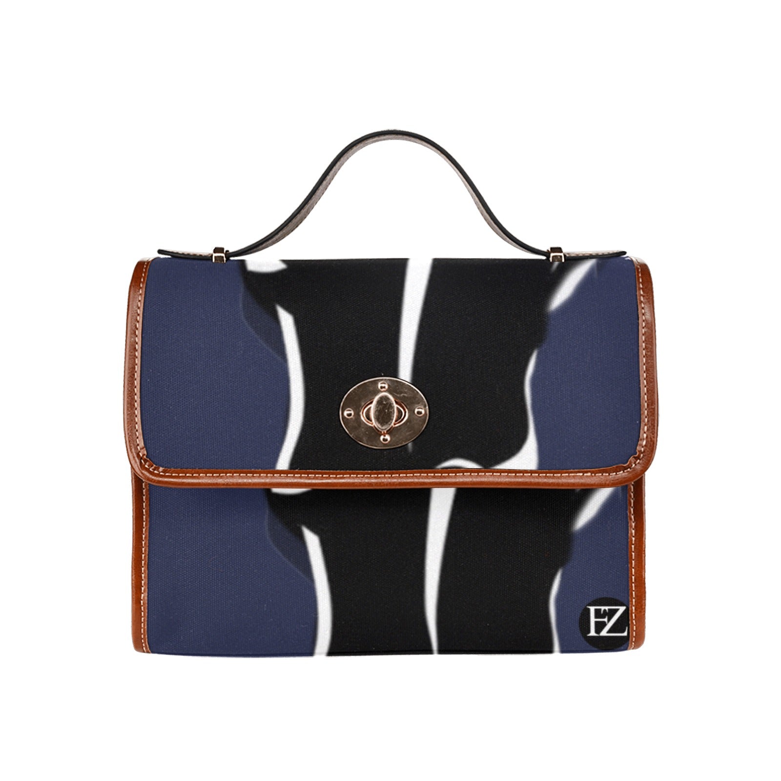 fz bull handbag one size / fz bull handbag - dark blue all over print waterproof canvas bag(model1641)(brown strap)