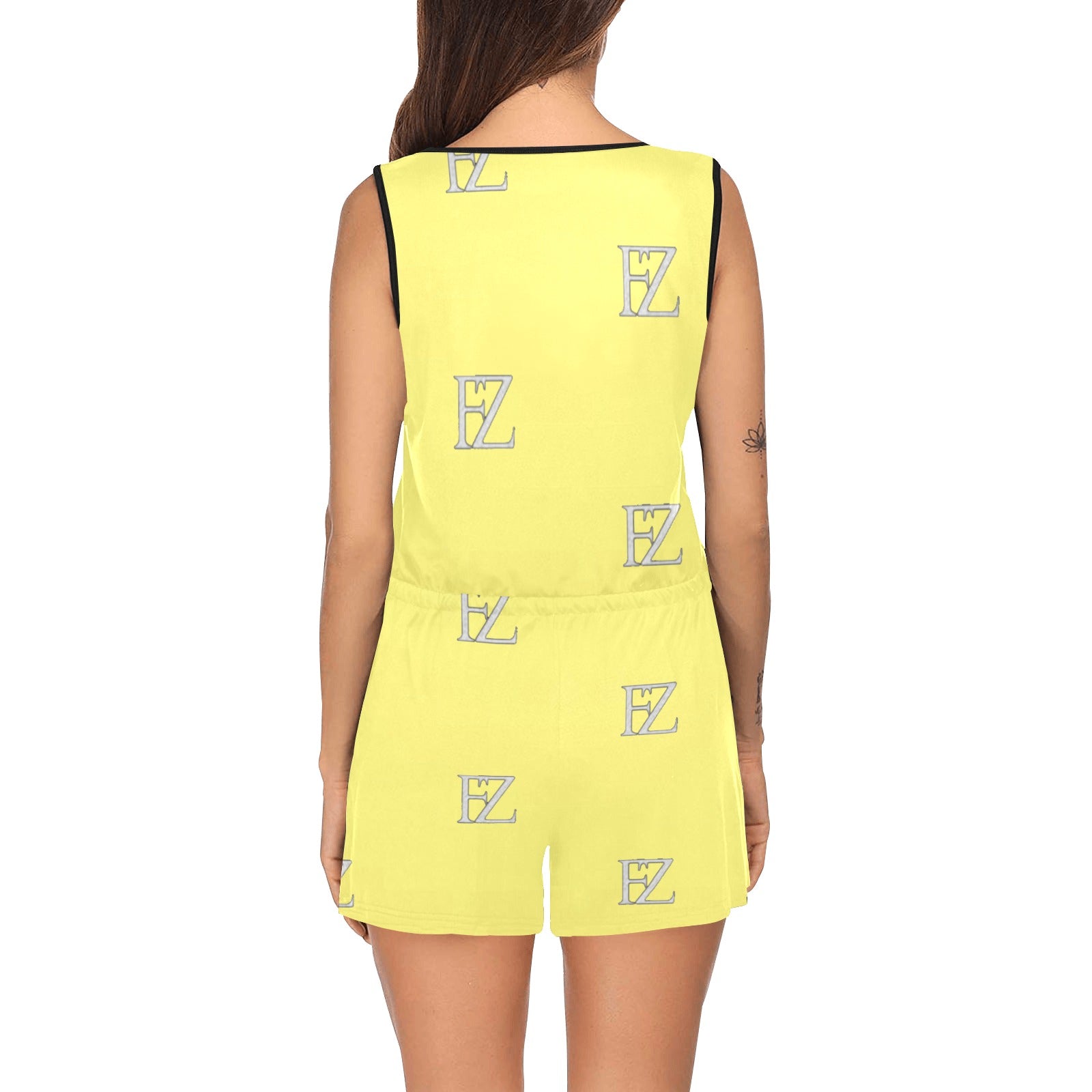 fz women's jumpsuit - yellow women's all over print sleeveless short jumpsuit (modelsets04)