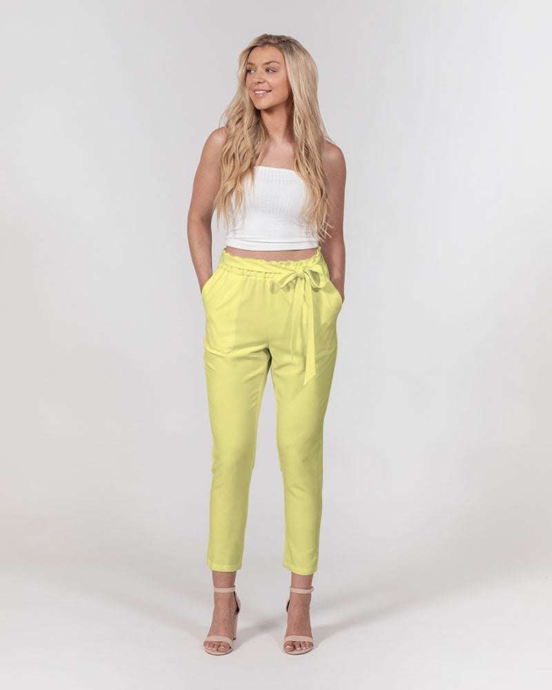 FZ TRUE YELLOW Women's All-Over Print Belted Tapered Pants - FZwear