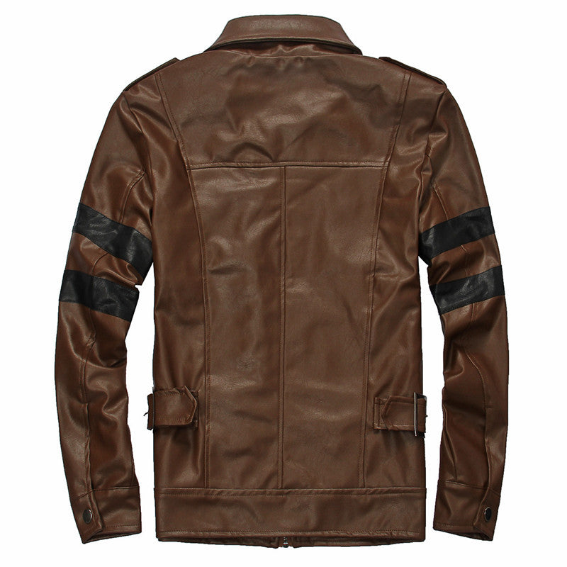 FZ Men's Striped Faux Leather Biker Jacket