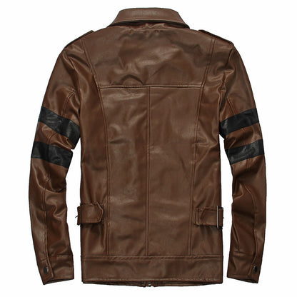 FZ Men's Striped Faux Leather Biker Jacket