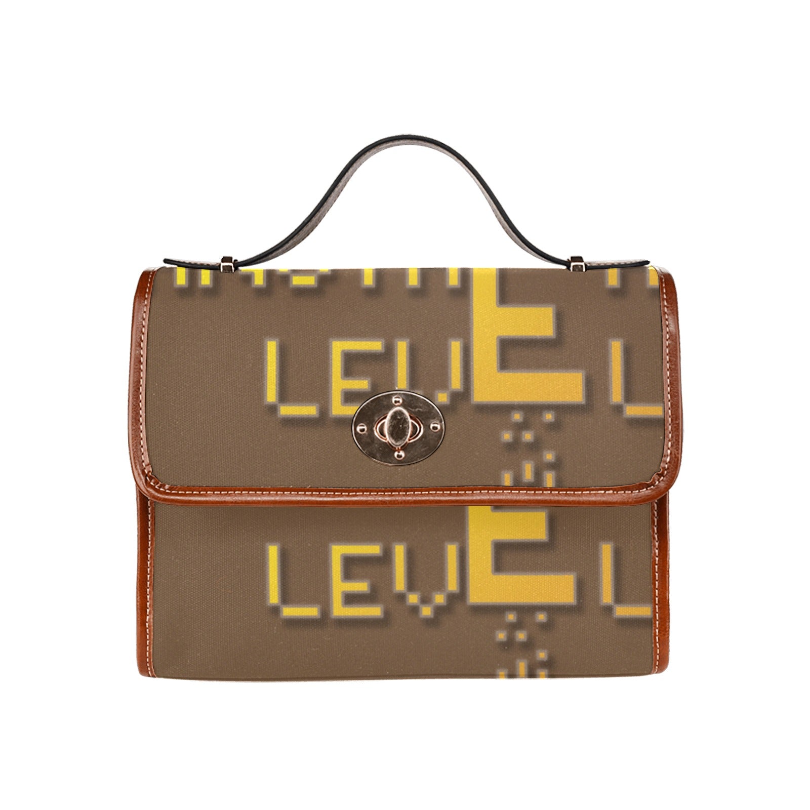 fz yellow levels handbag one size / fz - levels bag-brown all over print waterproof canvas bag(model1641)(brown strap)