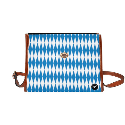 fz blue diamond handbag all over print waterproof canvas bag(model1641)(brown strap)