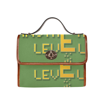 fz yellow levels handbag one size / fz - levels bag-green all over print waterproof canvas bag(model1641)(brown strap)