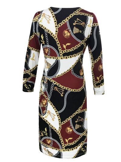 FZ Women's Printed Round Neck Long Sleeve Midi Dress - FZwear