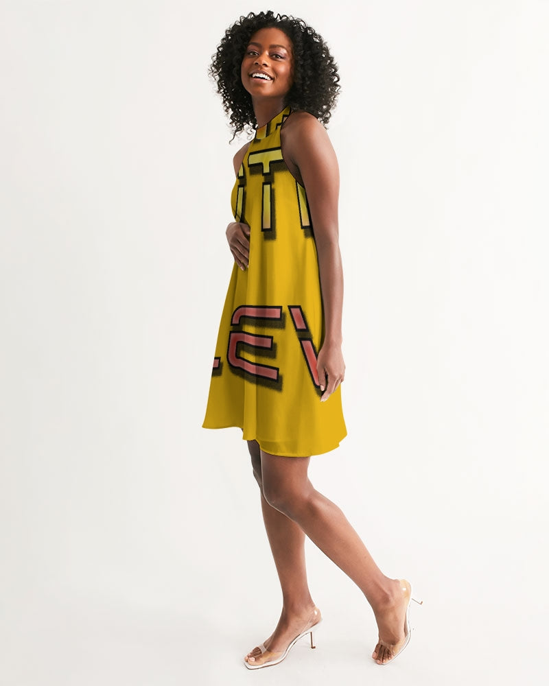 yellow zone women's halter dress