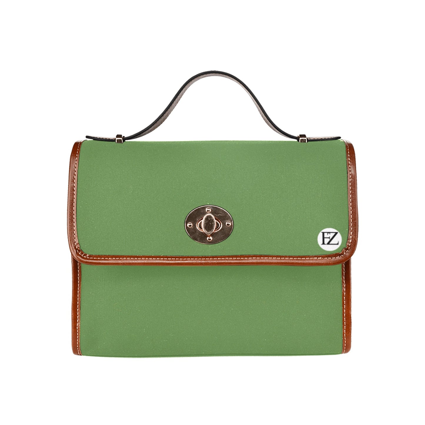fz original handbag one size / fz - green all over print waterproof canvas bag(model1641)(brown strap)