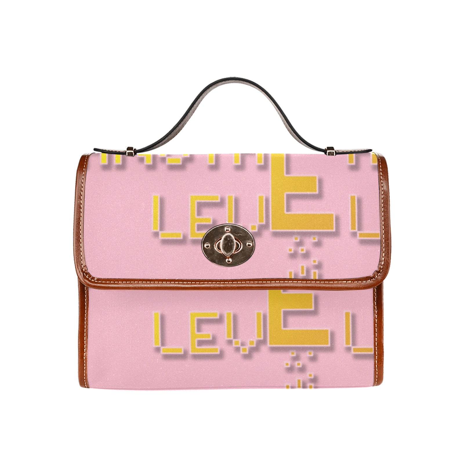 fz yellow levels handbag one size / fz - levels bag-pink all over print waterproof canvas bag(model1641)(brown strap)