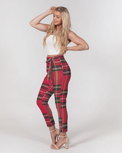 fz plaid too women's belted tapered pants