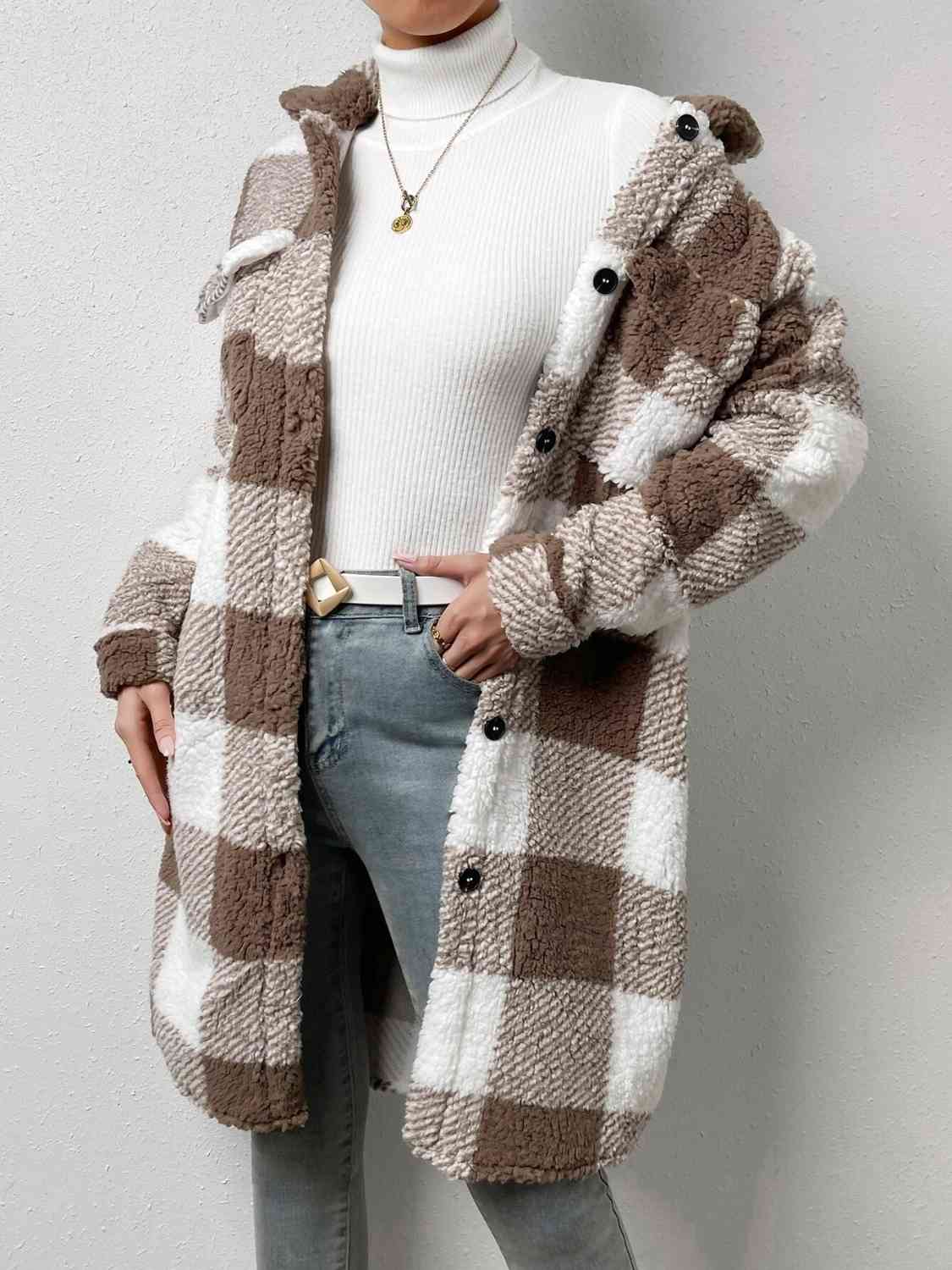 FZ Women's Plaid Collared Neck Button Down Jacket - FZwear