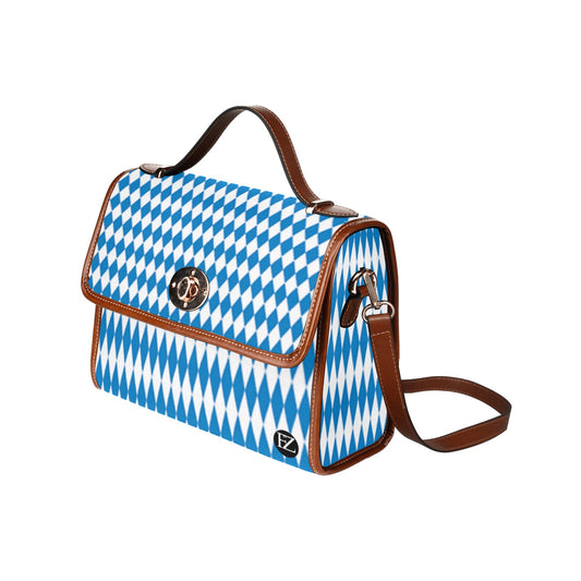 fz blue diamond handbag all over print waterproof canvas bag(model1641)(brown strap)