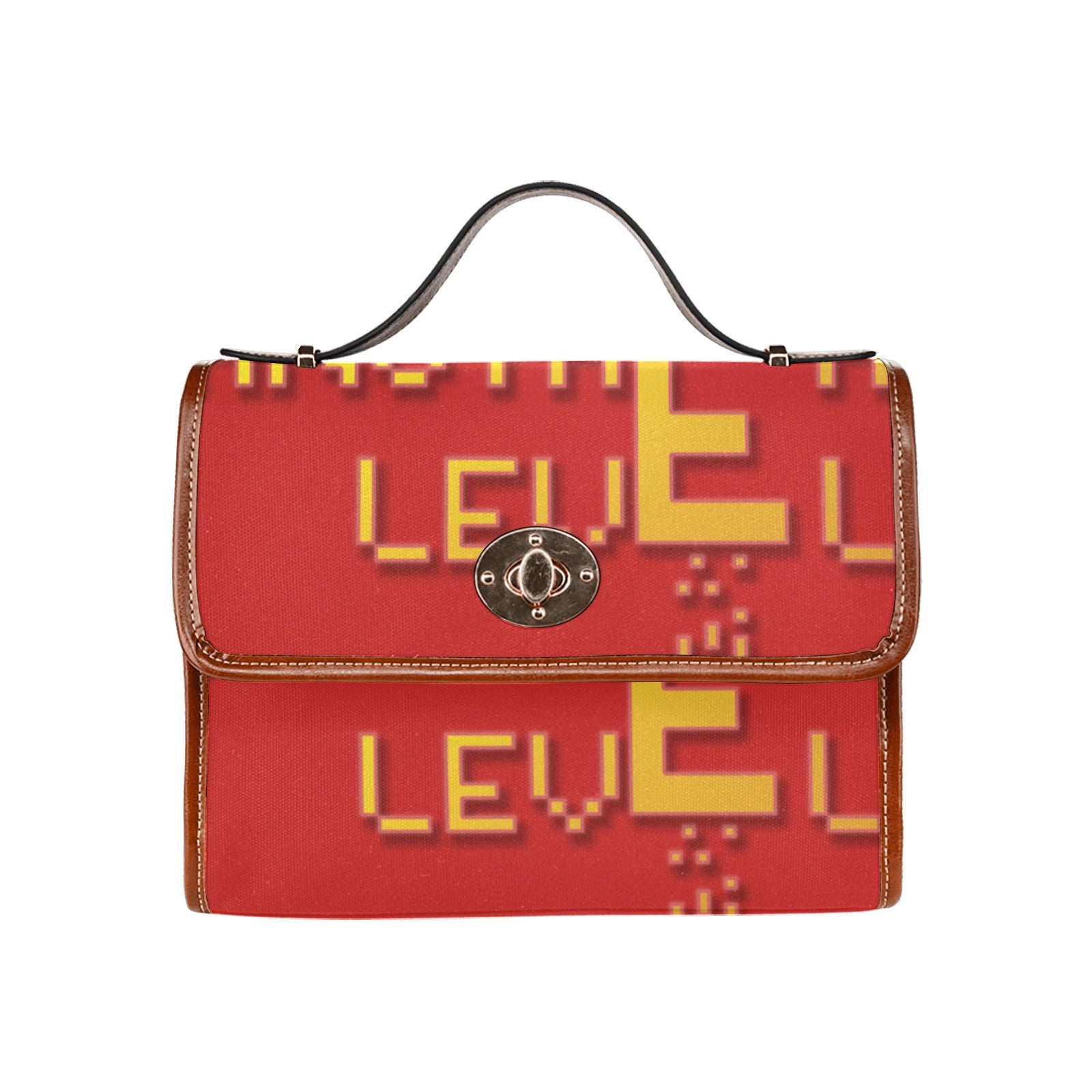 fz yellow levels handbag one size / fz - levels bag-red all over print waterproof canvas bag(model1641)(brown strap)