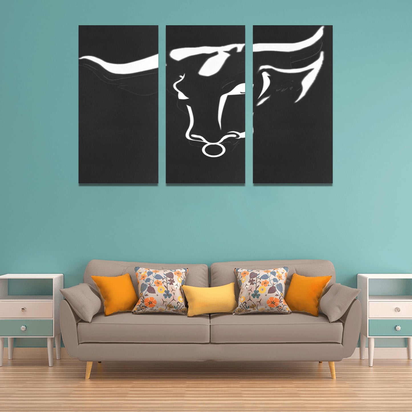 fz design collection too one size / fz the bull framed canvas art prints set x (3 pieces) (made in usa)