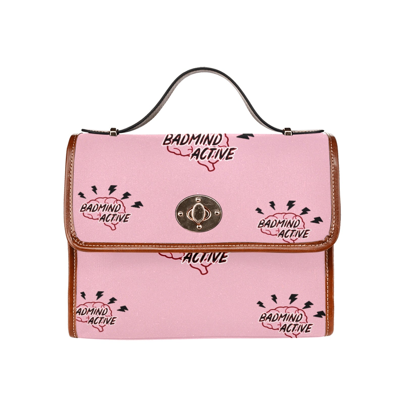 fz mind handbag one size / fz - mind bag-pink all over print waterproof canvas bag(model1641)(brown strap)