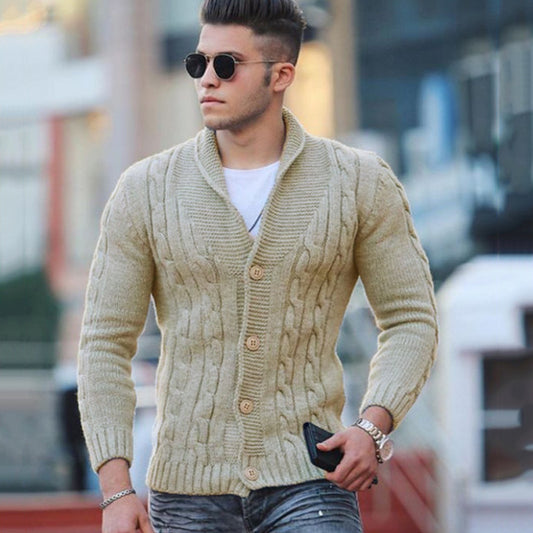 new sweater men's knitted cardigan solid color slim men's jacket
