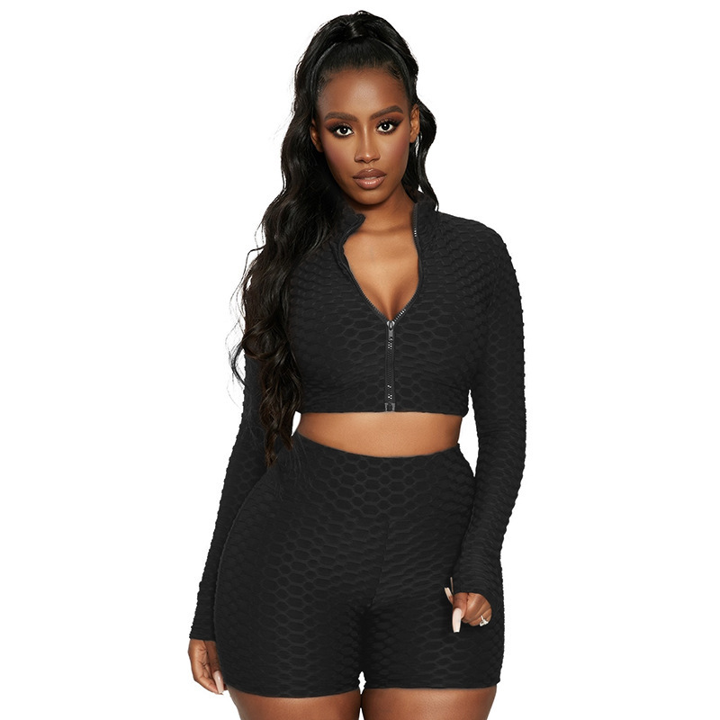 women's solid textured fabric athleisure sets