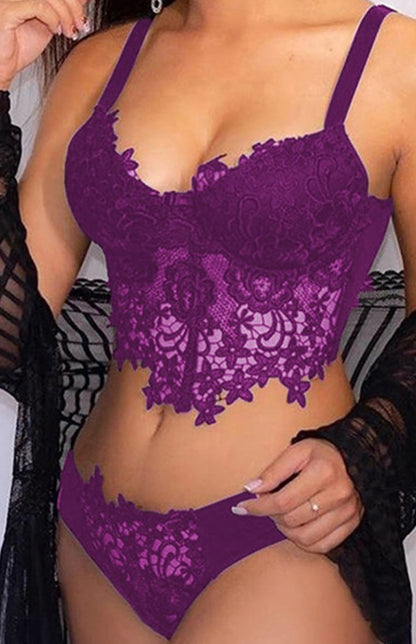 spaghetti straps crochet lace hollow out bra thong lingerie set