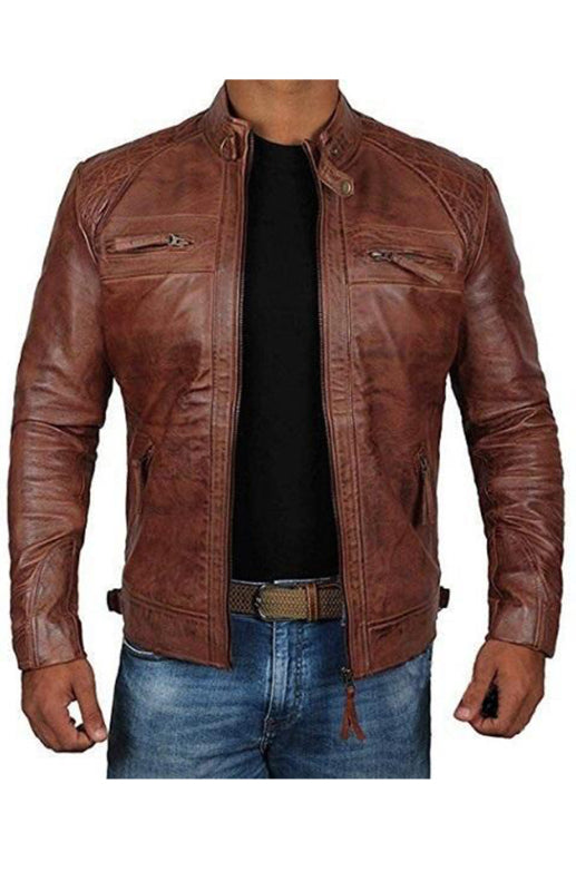 fz men's fashion classic leather jacket