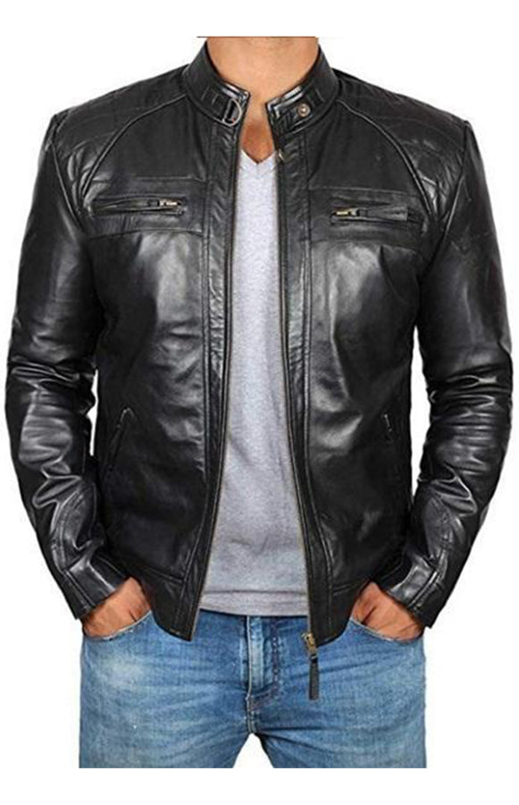 fz men's fashion classic leather jacket