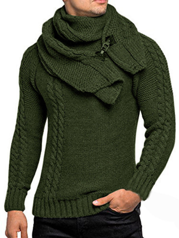 FZ Men's fashionable scarf pullover twist knitted sweater top