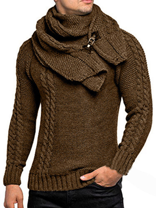 FZ Men's fashionable scarf pullover twist knitted sweater top