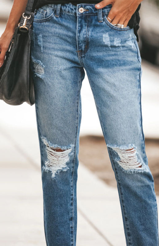 fz women's temperament ripped jeans pants