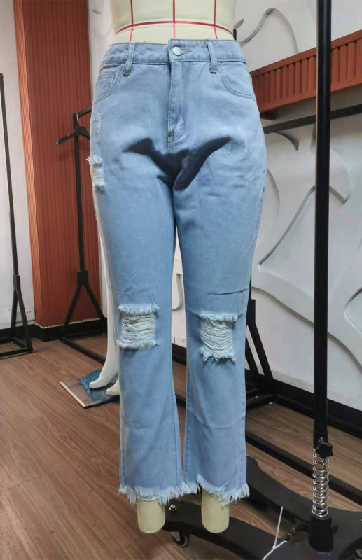 fz women's temperament ripped jeans pants