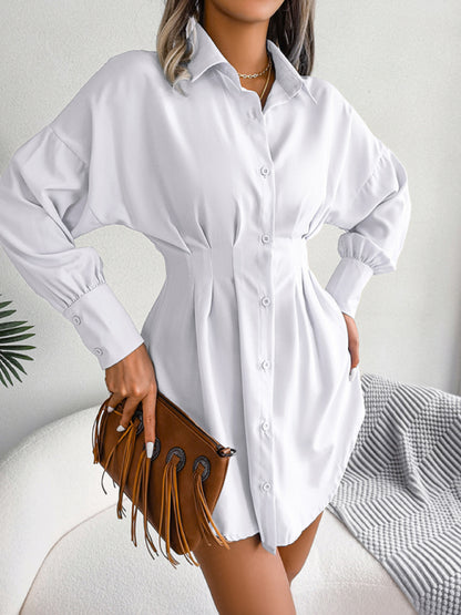 women's casual lantern sleeve waist asymmetric dress shirt skirt