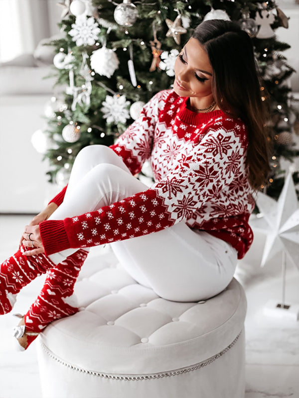 women's pullover christmas knitted long sleeve sweater
