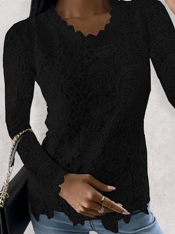 New casual lace simple and elegant long-sleeved top