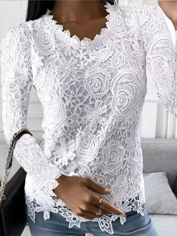 New casual lace simple and elegant long-sleeved top - FZwear