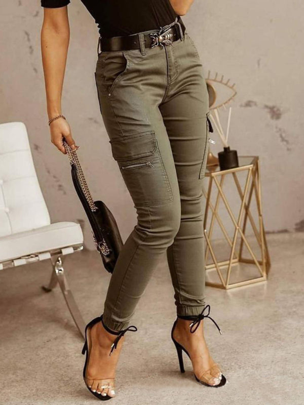 women's trousers low waist button solid color pocket bound overalls