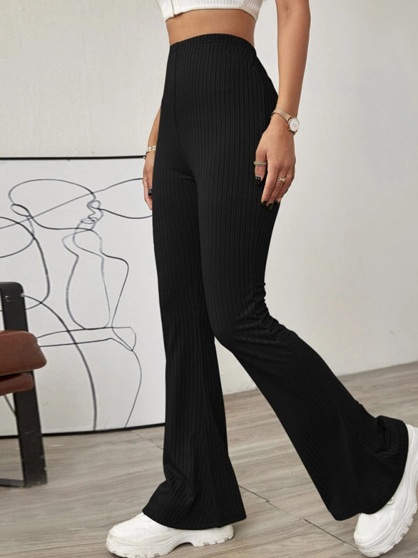 women's solid color high waist flare knit pants
