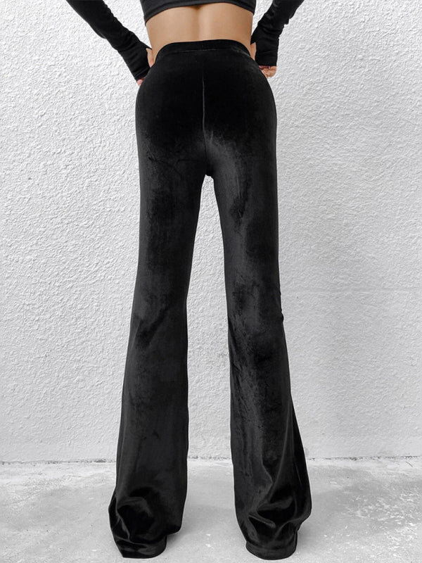 women's solid color high waist velvet flare leggings