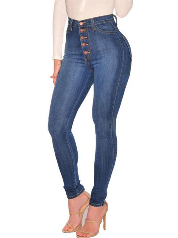 women's fashion versatile high waist high elastic hip lift jeans