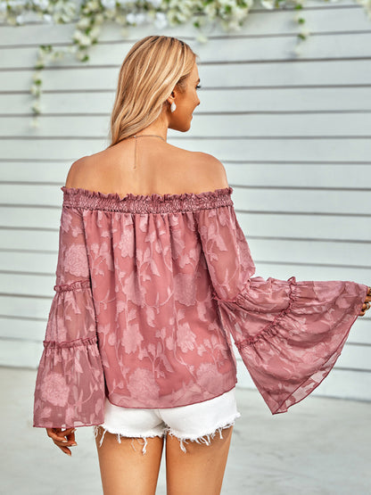 new casual solid color one-shoulder long-sleeved chiffon top for women