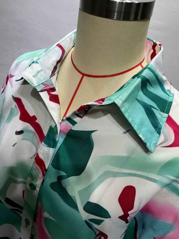 women's printed long sleeve button front closure with wide leg pants set