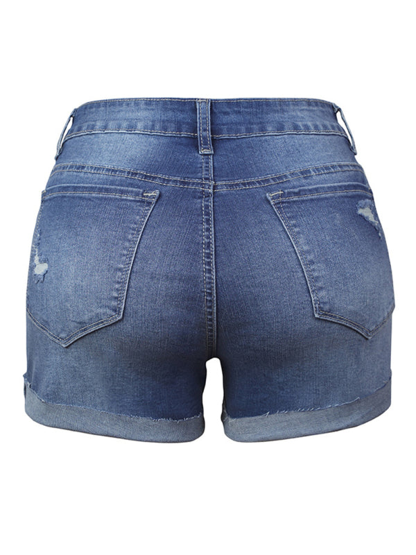 women's stretch ripped denim shorts