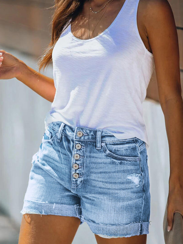 women's stretch ripped denim shorts