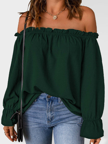 one-neck chiffon shirt solid color pullover sexy off-the-shoulder top