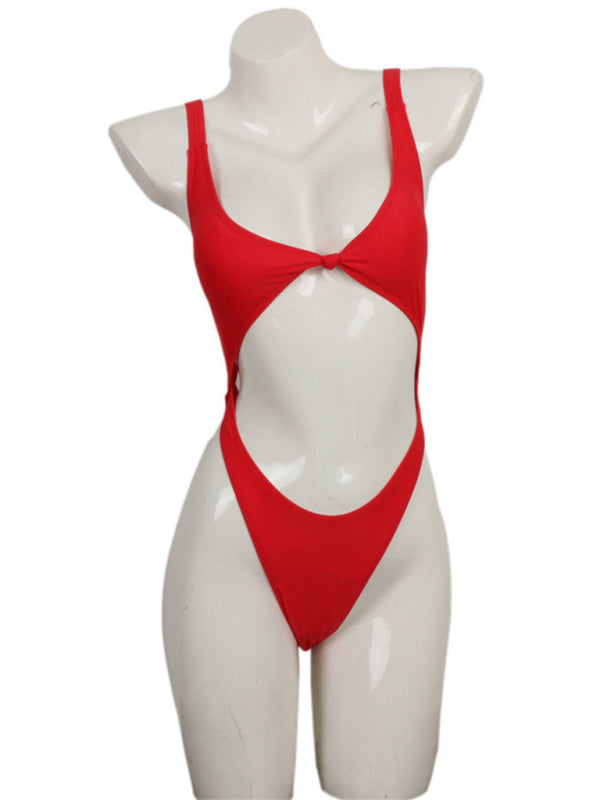 one piece halter bikini solid color sexy swimsuit