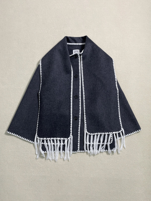 FZ Women's New wool blend fringed scarf collar Jacket - FZwear