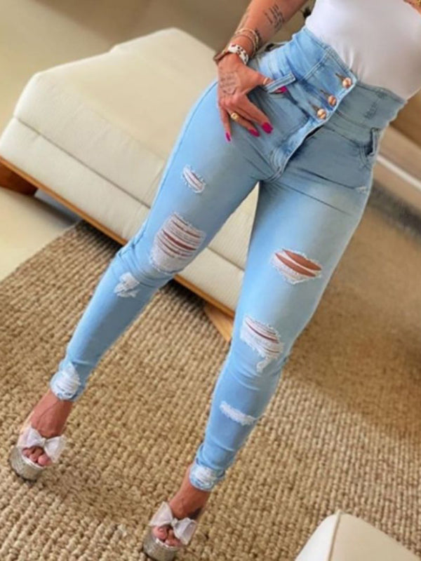 FZ Women's high waist ripped denim pencil pants - FZwear