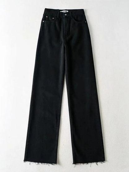 New high-waist floor-length loose slimming straight wide-leg jeans - FZwear