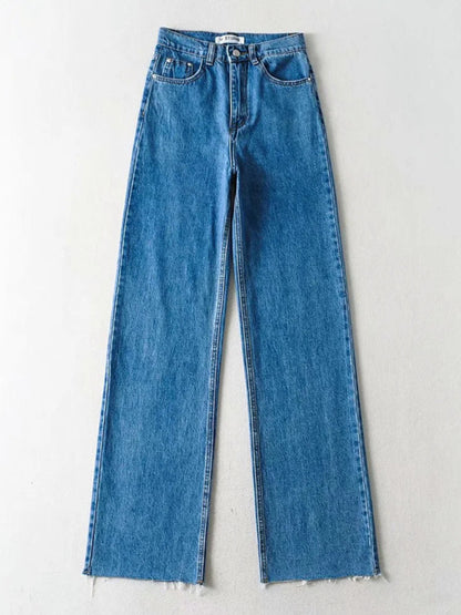 New high-waist floor-length loose slimming straight wide-leg jeans - FZwear