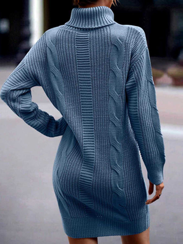 FZ Women's Mid-Length Turtleneck Long Sleeve Sweater Dress - FZwear