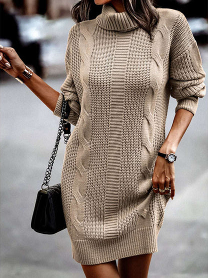 FZ Women's Mid-Length Turtleneck Long Sleeve Sweater Dress - FZwear